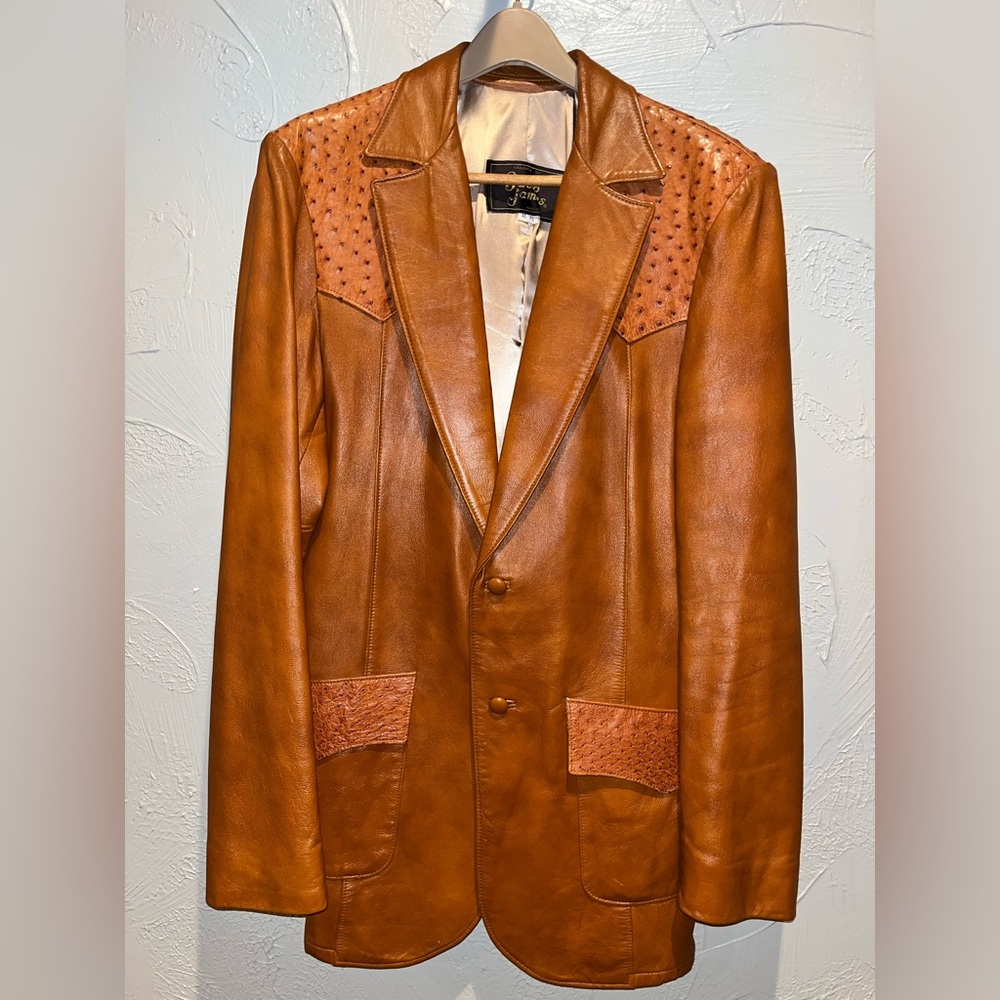 David James Men's Tan Western Leather Jacket